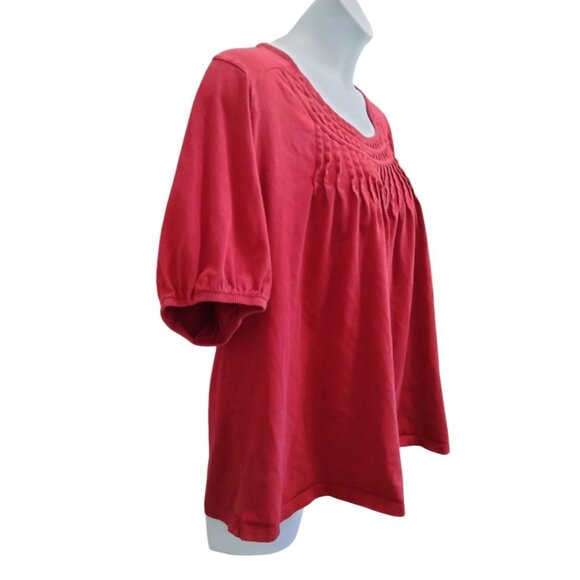 Venezia Womens Red Pintuck Top Plus Size 22/24 Short Sleeve Scoop Neck Blouse - Picture 4 of 7